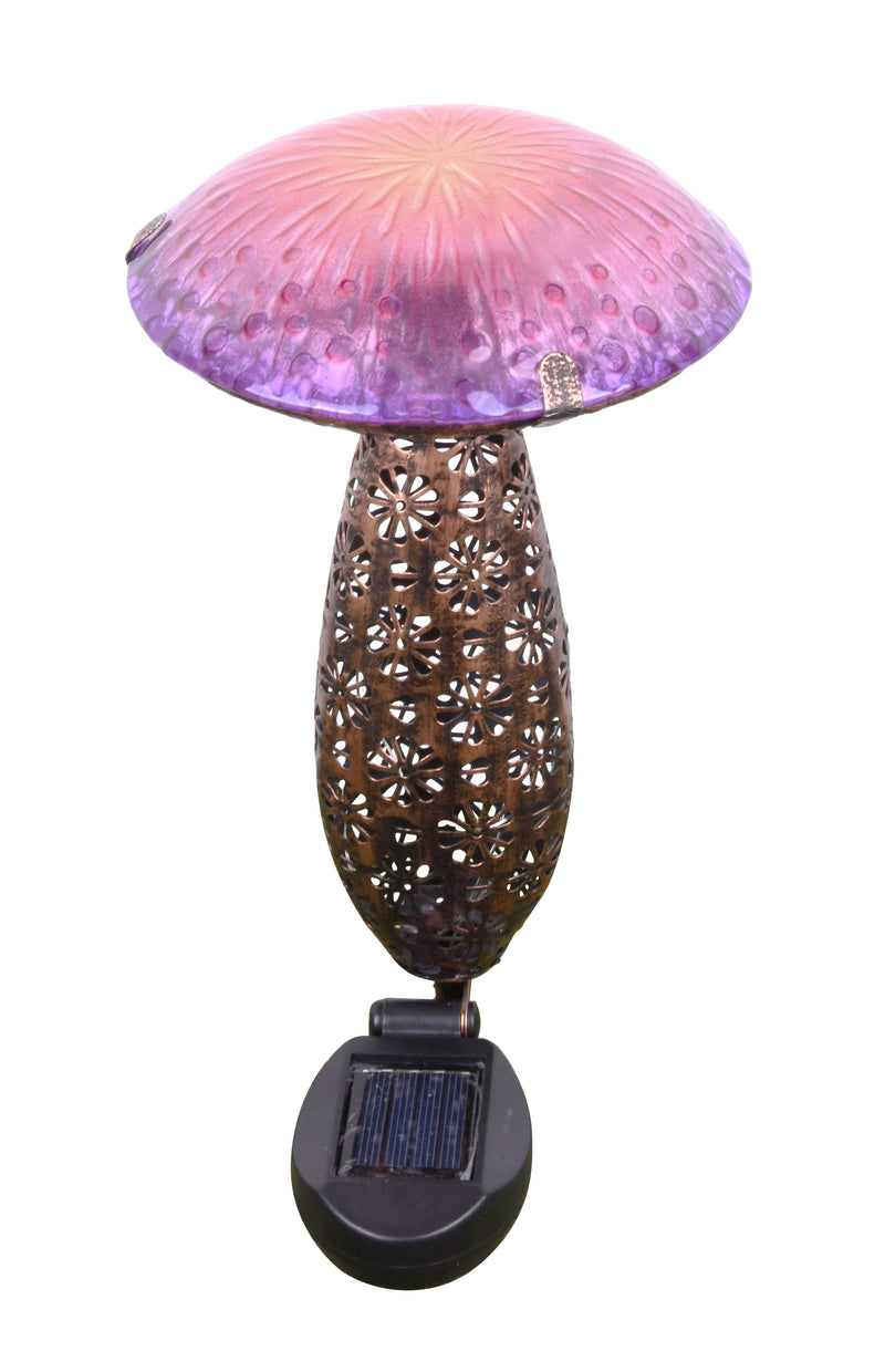 Metal And Glass Solar Mushroom Stake With Led - Pink And Purple HI-LINE GIFT LTD.