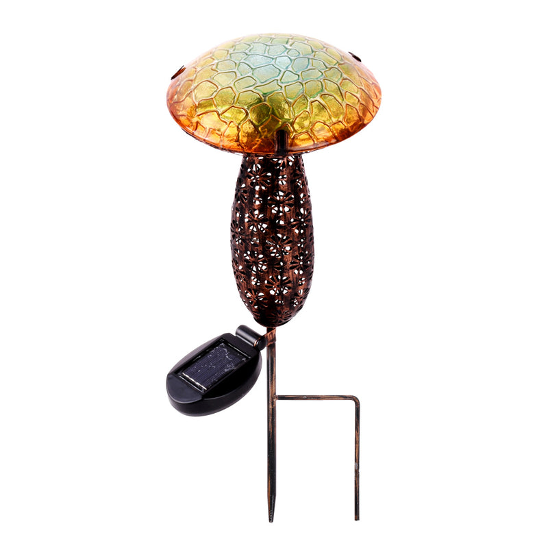 Metal And Glass Solar Mushroom Stake With Led - Yellow HI-LINE GIFT LTD.