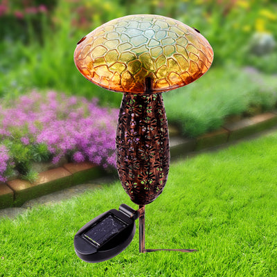 Metal And Glass Solar Mushroom Stake With Led - Yellow HI-LINE GIFT LTD.