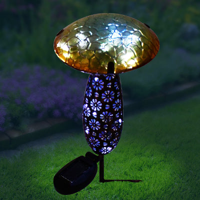 Metal And Glass Solar Mushroom Stake With Led - Yellow HI-LINE GIFT LTD.