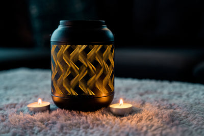 Solar Metal Lantern Light-6 inch Black and Yellow Wave HI-LINE GIFT LTD.