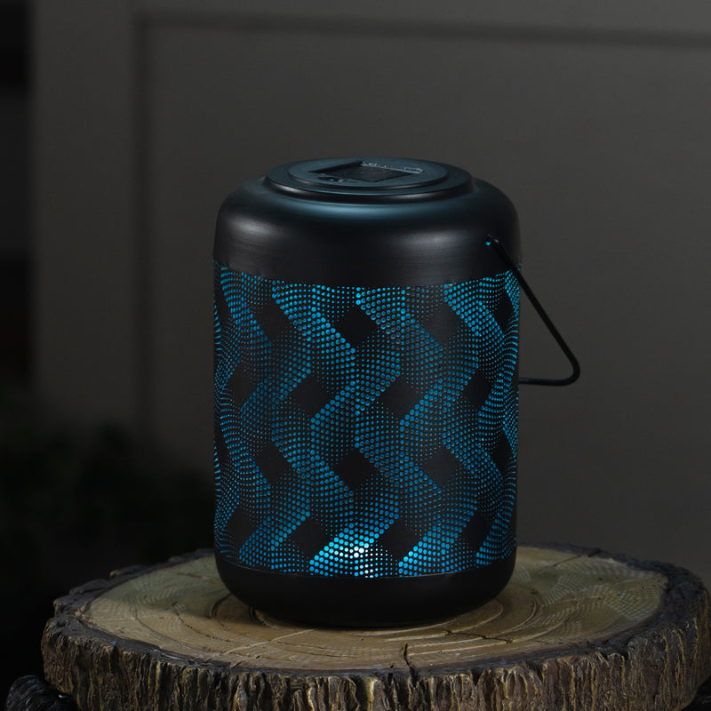 Solar Metal Lantern Light-9 inch Black and Blue Wave HI-LINE GIFT LTD.