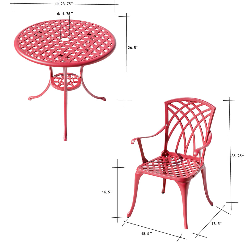 78658-A-RD -  Radiant Red Relaxation- Cast Aluminium Bistro Set for Outdoor Living HI-LINE GIFT