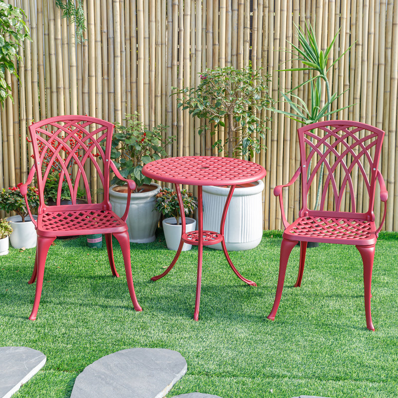 78658-A-RD -  Radiant Red Relaxation- Cast Aluminium Bistro Set for Outdoor Living HI-LINE GIFT