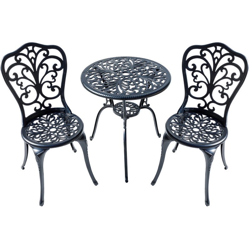 78658-B-BK -  Understated Elegance- Black Cast Aluminium Bistro Set HI-LINE GIFT