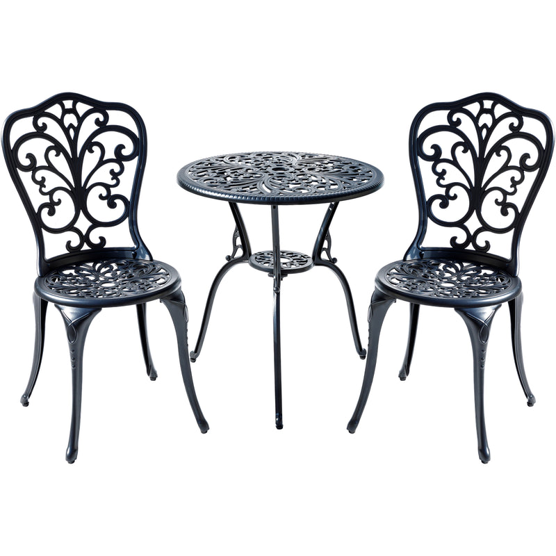 78658-B-BK -  Understated Elegance- Black Cast Aluminium Bistro Set HI-LINE GIFT