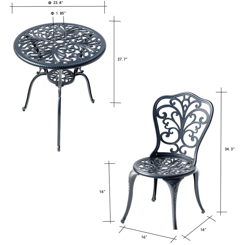 78658-B-BK -  Understated Elegance- Black Cast Aluminium Bistro Set HI-LINE GIFT