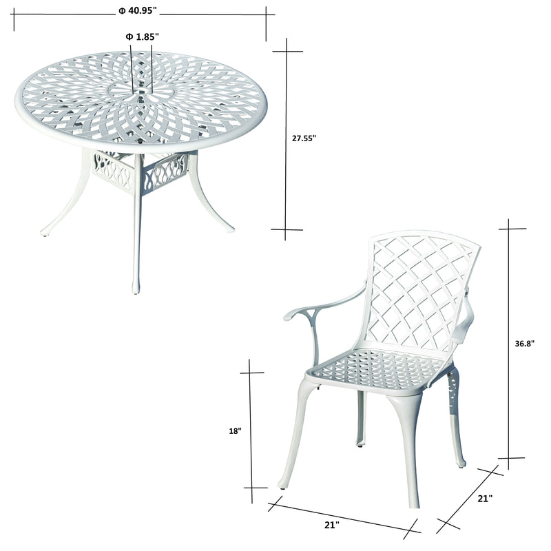 78659-B-WT -  Serene Seating- White Cast Aluminium Bistro Set for Patio HI-LINE GIFT