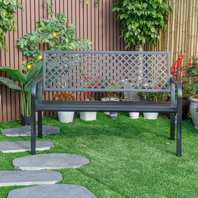 78660-A-BK -  Black Beauty- All-Steel Garden Bench for Relaxation HI-LINE GIFT