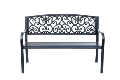 78661-B-BK -  Iron Symphony- Steel and Cast Iron Garden Bench in Timeless Black HI-LINE GIFT