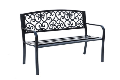 78661-B-BK -  Iron Symphony- Steel and Cast Iron Garden Bench in Timeless Black HI-LINE GIFT