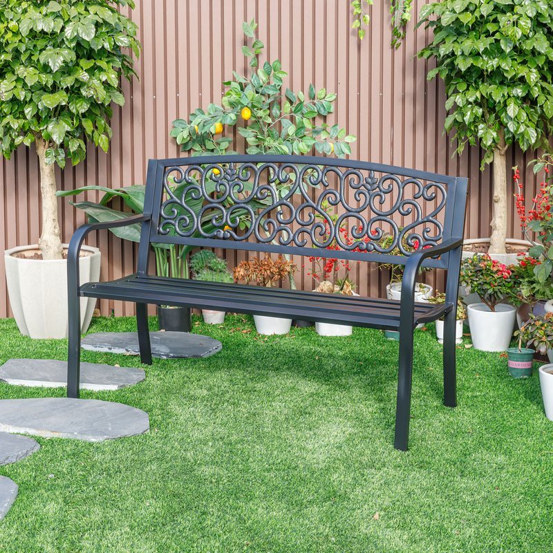 78661-B-BK -  Iron Symphony- Steel and Cast Iron Garden Bench in Timeless Black HI-LINE GIFT