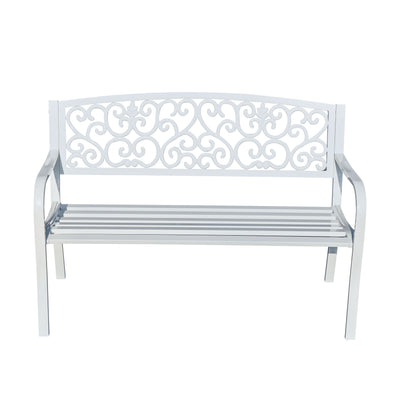 78661-B-WT -  Harmony in White- Steel and Cast Iron Garden Bench for Outdoor Serenity HI-LINE GIFT