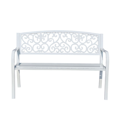 78661-B-WT -  Harmony in White- Steel and Cast Iron Garden Bench for Outdoor Serenity HI-LINE GIFT