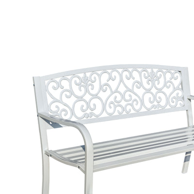 78661-B-WT -  Harmony in White- Steel and Cast Iron Garden Bench for Outdoor Serenity HI-LINE GIFT