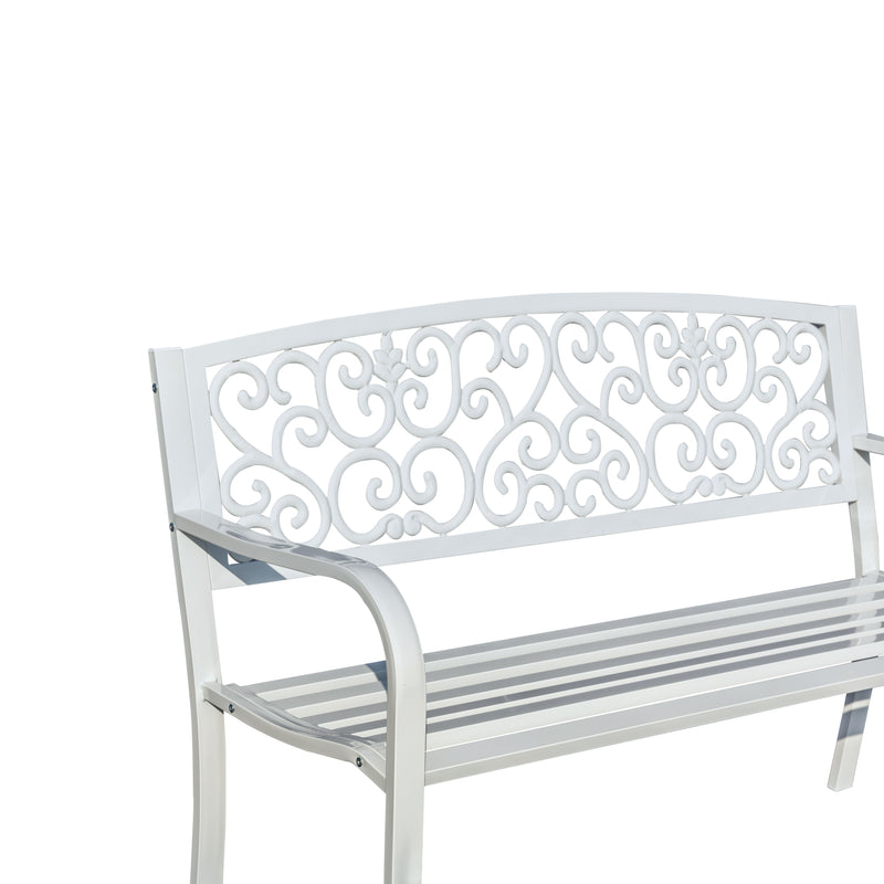 78661-B-WT -  Harmony in White- Steel and Cast Iron Garden Bench for Outdoor Serenity HI-LINE GIFT