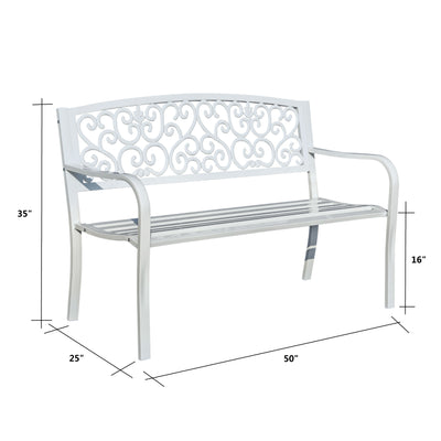 78661-B-WT -  Harmony in White- Steel and Cast Iron Garden Bench for Outdoor Serenity HI-LINE GIFT