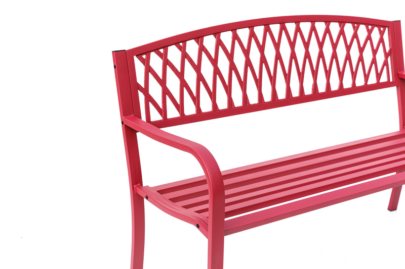 78661-C-RD -  Passionate Red Reverie- Steel and Cast Iron Garden Bench HI-LINE GIFT