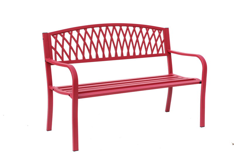 78661-C-RD -  Passionate Red Reverie- Steel and Cast Iron Garden Bench HI-LINE GIFT