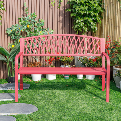 78661-C-RD -  Passionate Red Reverie- Steel and Cast Iron Garden Bench HI-LINE GIFT