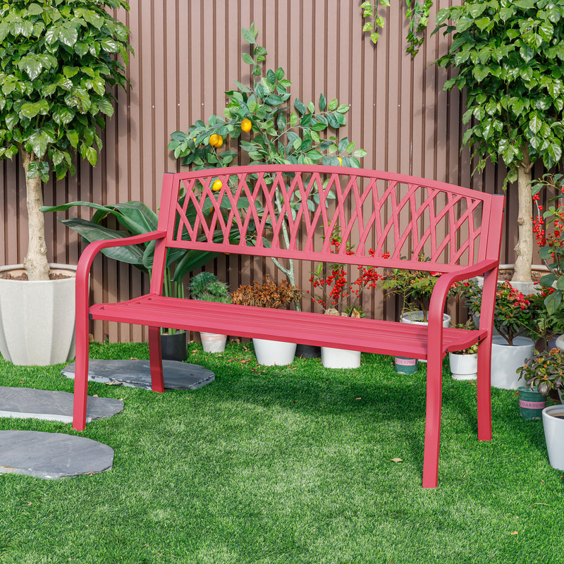 78661-C-RD -  Passionate Red Reverie- Steel and Cast Iron Garden Bench HI-LINE GIFT