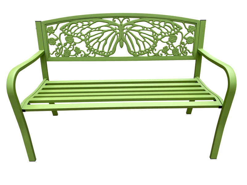 78662-D-GN - 50" Outdoor Metal Garden Bench with Butterfly Backrest Design - Green Hi-Line Gift Ltd.