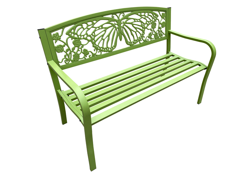 78662-D-GN - 50" Outdoor Metal Garden Bench with Butterfly Backrest Design - Green Hi-Line Gift Ltd.