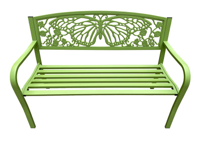 78662-D-GN - 50" Outdoor Metal Garden Bench with Butterfly Backrest Design - Green Hi-Line Gift Ltd.