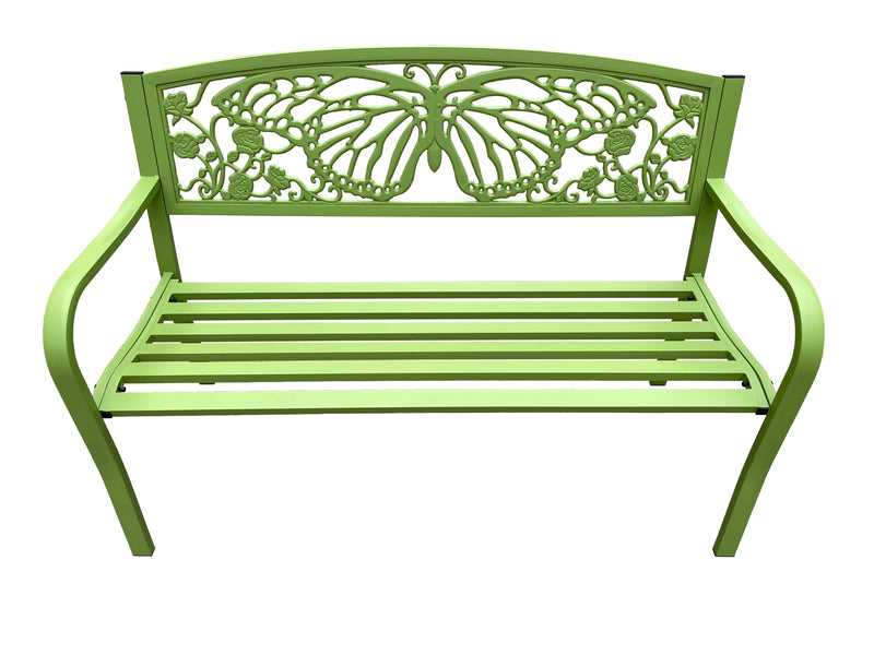 78662-D-GN - 50" Outdoor Metal Garden Bench with Butterfly Backrest Design - Green Hi-Line Gift Ltd.