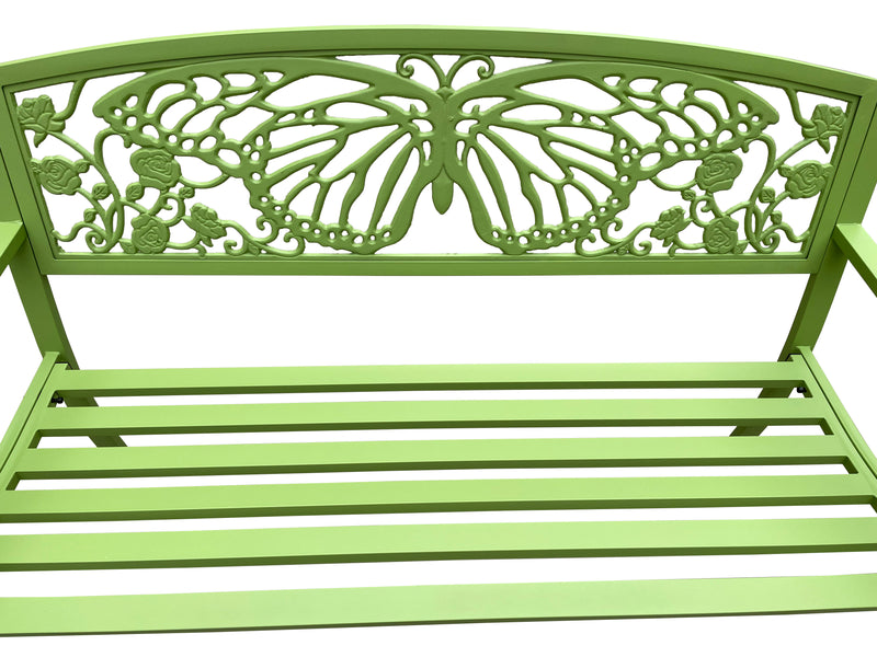 78662-D-GN - 50" Outdoor Metal Garden Bench with Butterfly Backrest Design - Green Hi-Line Gift Ltd.