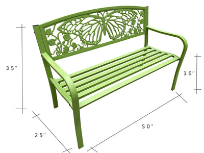 78662-D-GN - 50" Outdoor Metal Garden Bench with Butterfly Backrest Design - Green Hi-Line Gift Ltd.