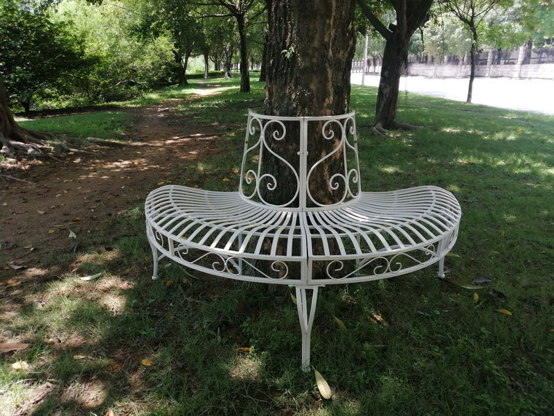 White Semi-Circle Tree-Wrap Bench HI-LINE GIFT LTD.