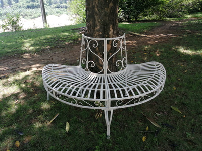 White Semi-Circle Tree-Wrap Bench HI-LINE GIFT LTD.