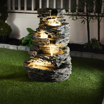 Multi Level Rock Fountain W/Warm White Leds Hi-Line Gift Ltd.