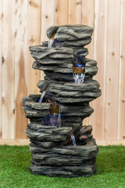 LED Slate Stone Fountain With Seven Levels Hi-Line Gift Ltd.