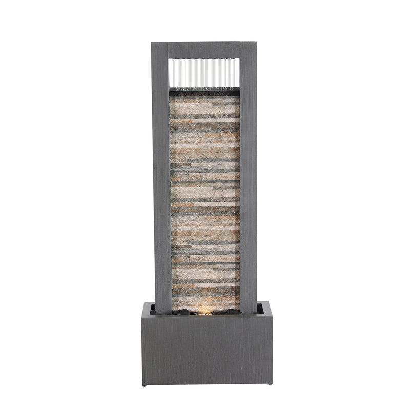 79532-M-GY -  Zen Garden Metal Fountain with Stone Brick Accent - Tranquil Harmony HI-LINE GIFT