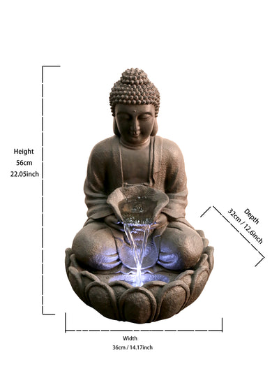 79567 - Meditating Buddha Fountain With  Led Hi-Line Gift Ltd.