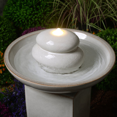 79586-02-IV -  Ivory Ceramic Fountain with Submersible Pump and Warm White LED Lights HI-LINE GIFT