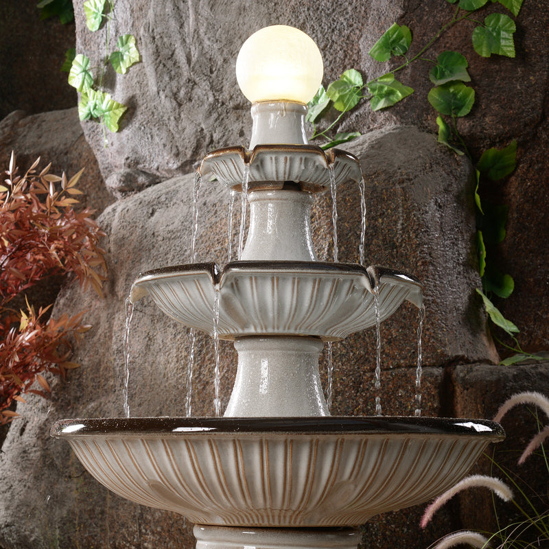 79586-06-IV -  3 Tier Ceramic Fountain with Lights - Ivory Elegance HI-LINE GIFT