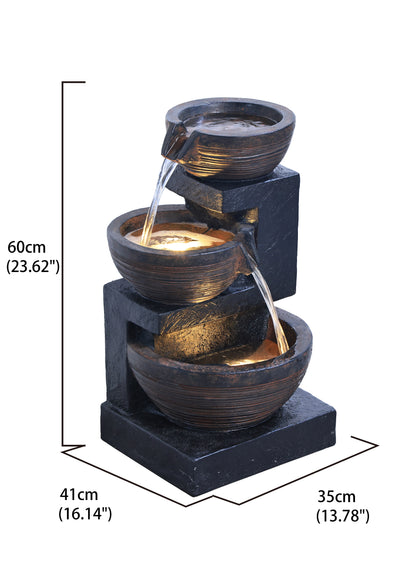 79759 - Cascading Bowl Fountain with Dual Warm White LEDs - Grey (Copy) HI-LINE GIFT LTD.