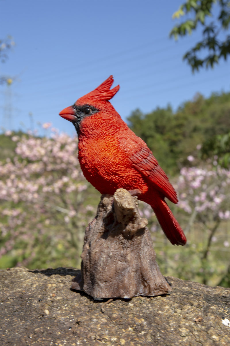 Motion Activated Singing Cardinal Standing on Stump Statue HI-LINE GIFT LTD.