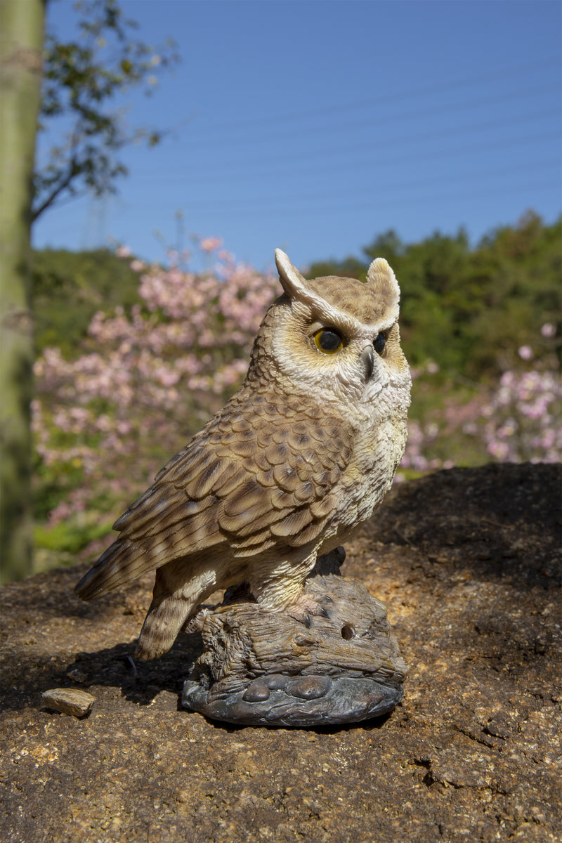 Singing Long Eared Owl Standing Stump - Garden Statue HI-LINE GIFT LTD.