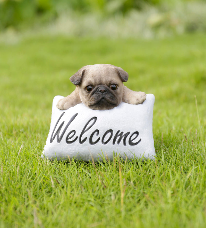 Pug Puppy with Welcome Sign Statue HI-LINE GIFT LTD.