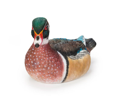 Colorful Sitting Wood Duck Garden Statue HI-LINE GIFT LTD.