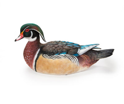 Colorful Sitting Wood Duck Garden Statue HI-LINE GIFT LTD.