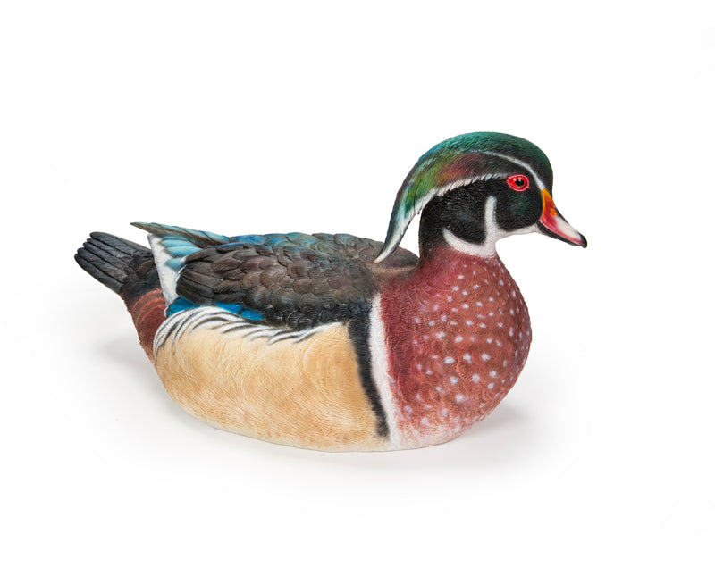 Colorful Sitting Wood Duck Garden Statue HI-LINE GIFT LTD.