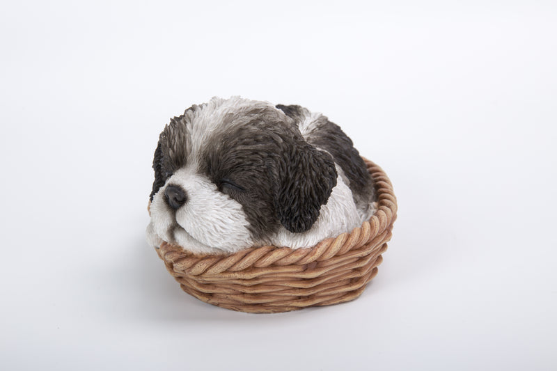 Wicker Basket Shih Tzu Statue Hi-Line Gift Ltd.