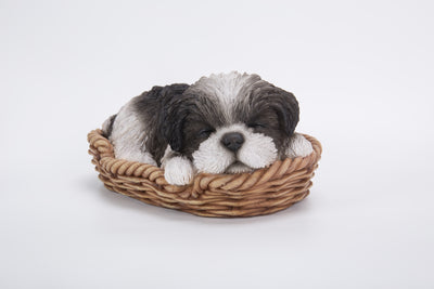 Wicker Basket Shih Tzu Statue Hi-Line Gift Ltd.