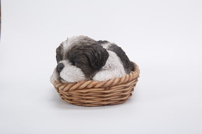 Wicker Basket Shih Tzu Statue Hi-Line Gift Ltd.