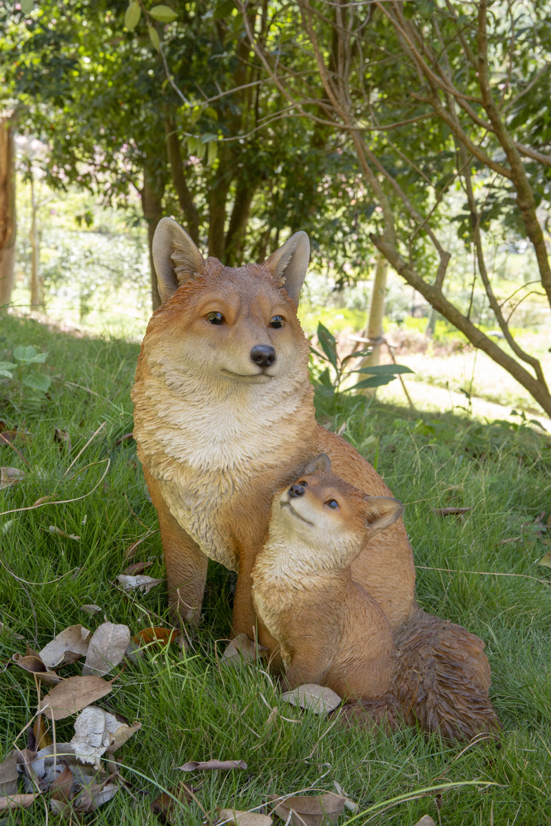 Fox Mother & Baby Fox Sitting Statue HI-LINE GIFT LTD.